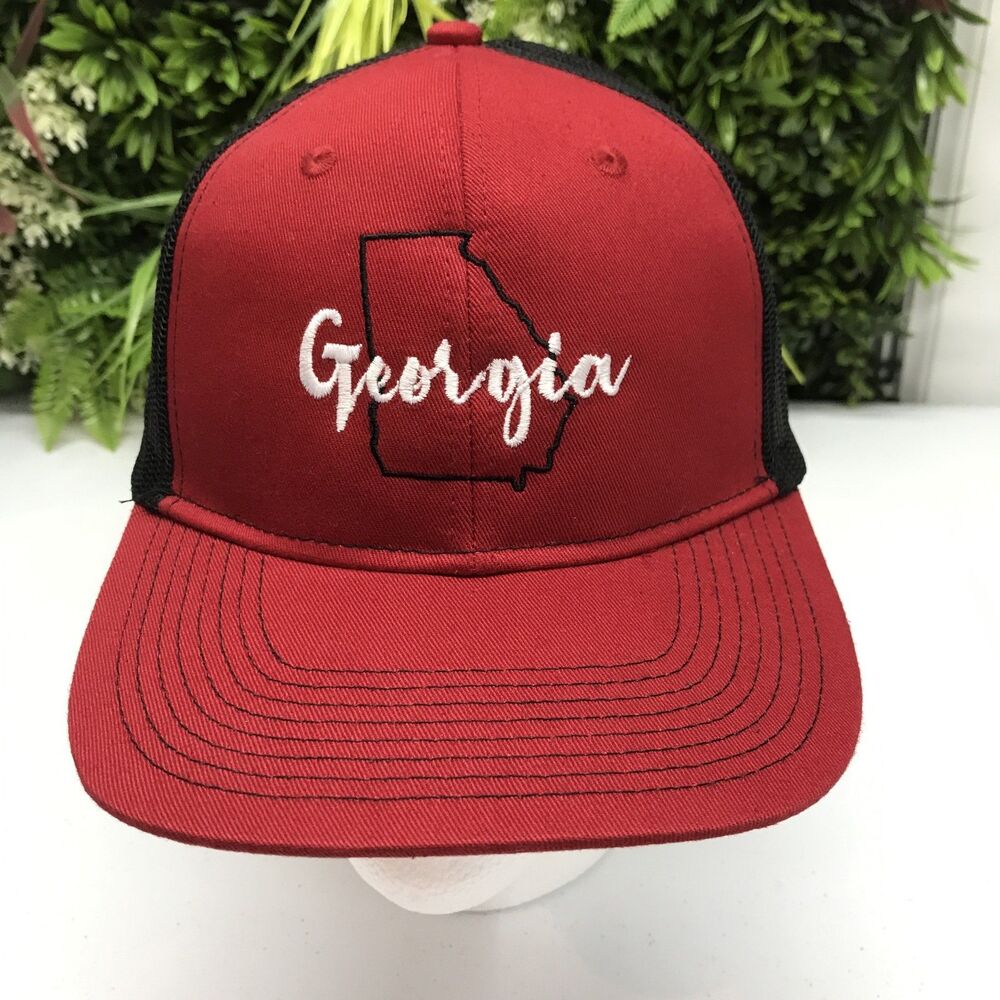 Port Authority Georgia Hat Cap Snap Back Mens One Size Red Trucker Mesh - NEW